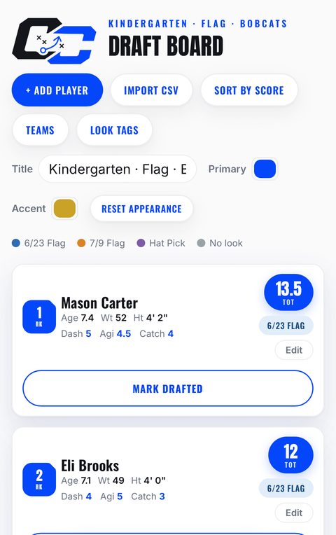 Draft Board in the app